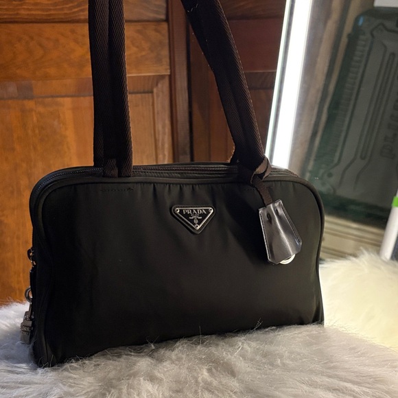 Prada Black Nylon Handbag with Brown Straps - Picture 2 of 11
